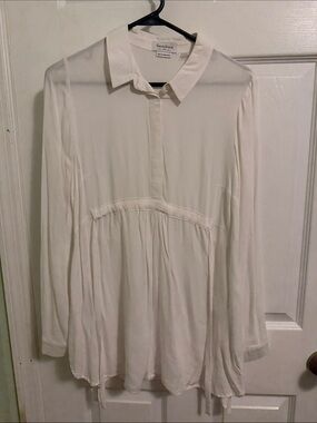 Seraphine White Long Sleeve Button-Front Maternity Tunic
